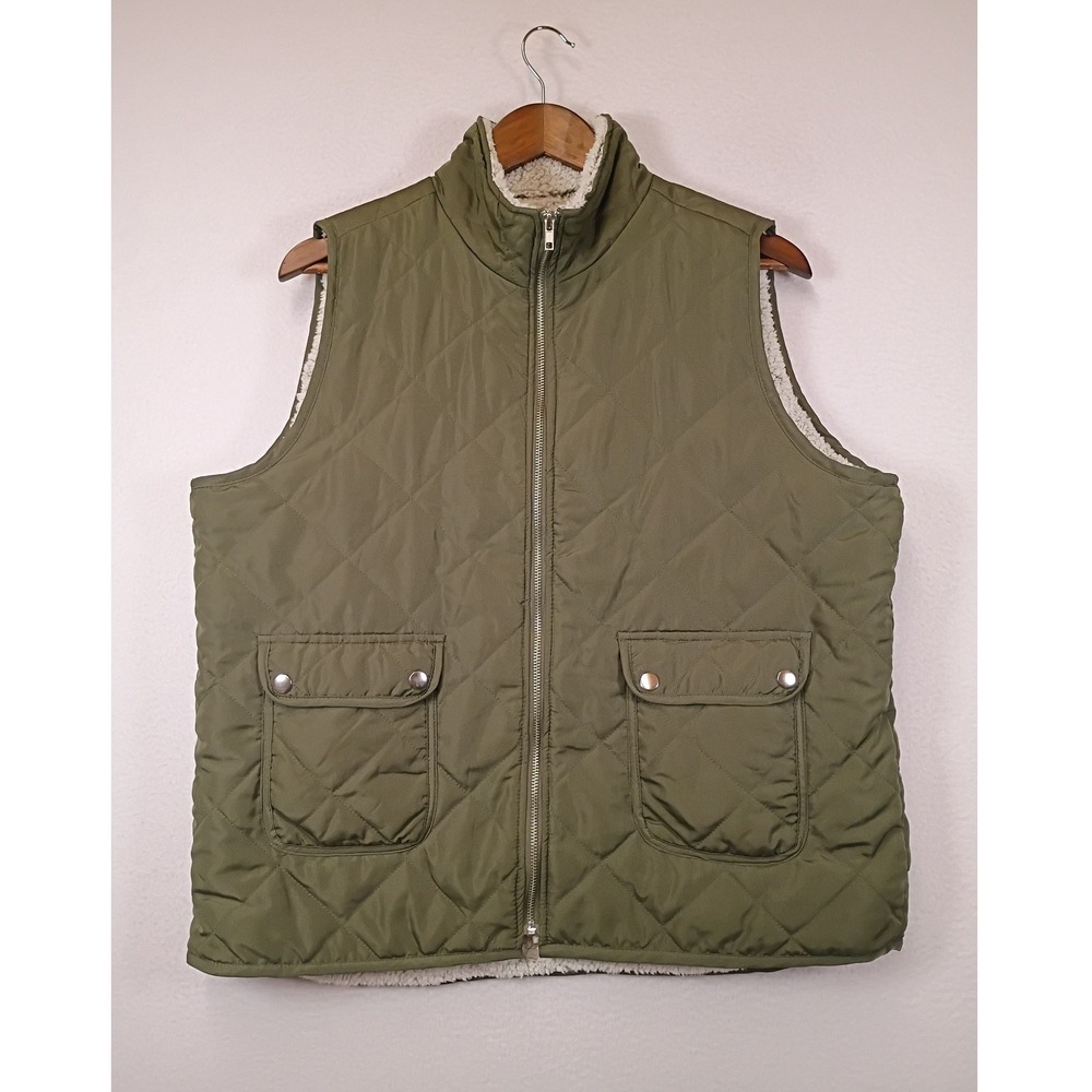 Gorpcore Architect Mens XL Olive Green Quilted Sherpa Lined Puffer Vest Utility